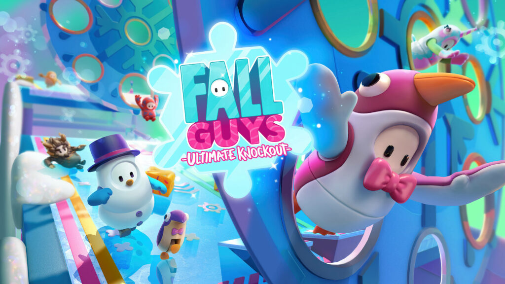 Frosty Showdown: Dazzling Winter Skins Tackle Epic Obstacle in Fall Guys Ultimate Knockout Season 3 Wallpaper