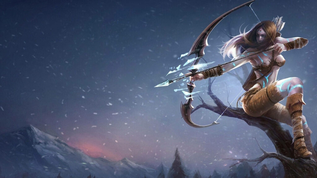 Frozen Huntress: A Majestic League of Legends Wallpaper Set in Icy Wilderness