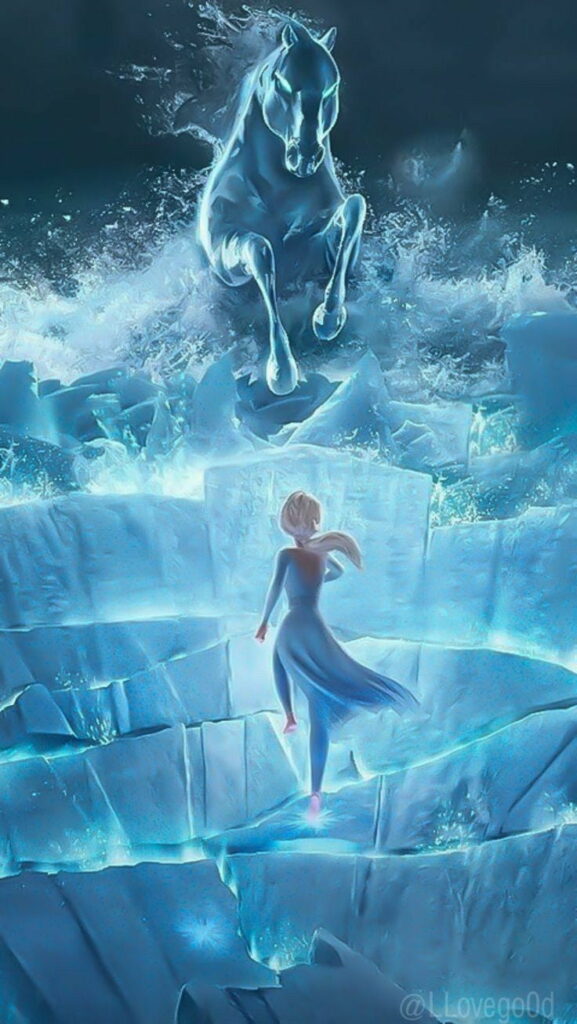 Enchanting Ice Queen: A High-Definition Phone Wallpaper featuring Elsa from Frozen 2