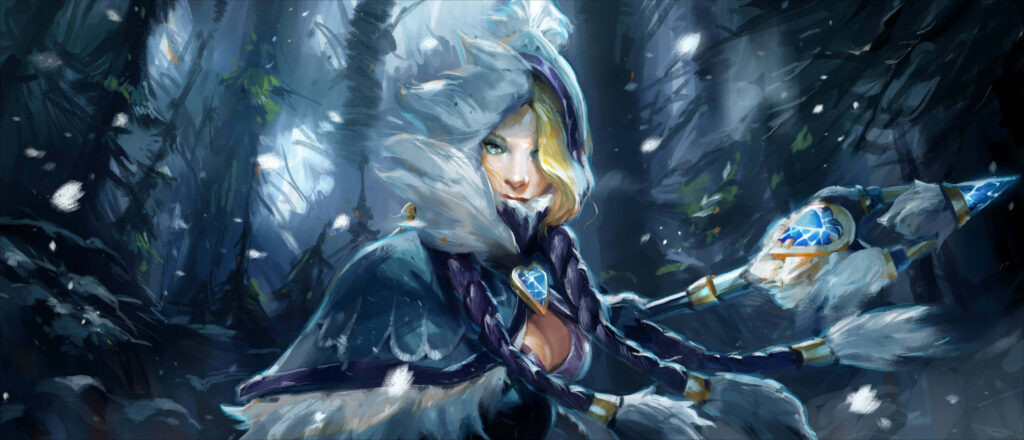 Frozen Elegance: Crystal Maiden in Winter Wonderland Wallpaper