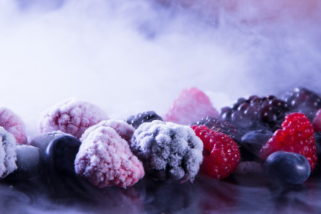 Close-Up Frozen Berries Wallpaper: Raspberries, Blueberries & Blackberries