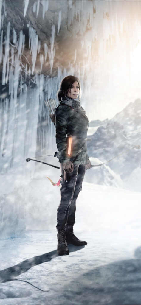 Frozen Depths: Lara Croft's Determined Stand in Rise of the Tomb Raider Wallpaper
