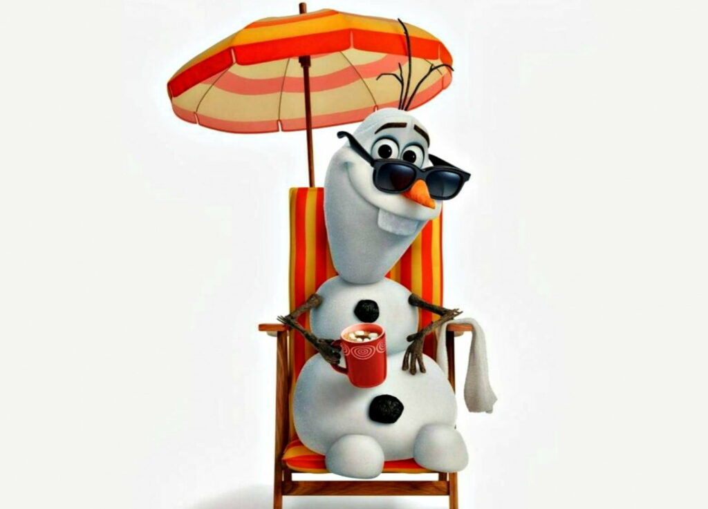 Fun in the Frozen Fantasy: Olaf the Snowman meets Summer with Red Sunglasses and Orange Umbrella Wallpaper