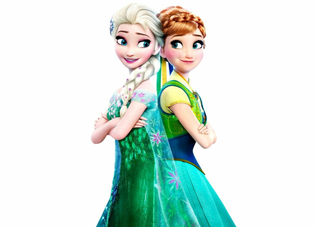 Enchanting Siblings: Anna and Elsa Embrace the Snowy Magic in a Fantasy Princess Adventure Wallpaper