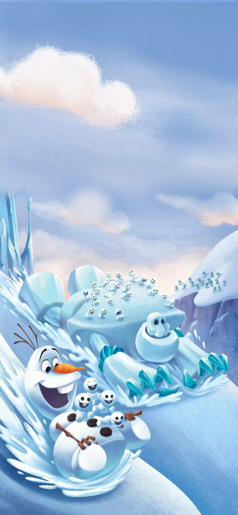 Frosty Adventures: Olaf and Mini Snowmen Join Queen Elsa's Snowy Slide Wallpaper