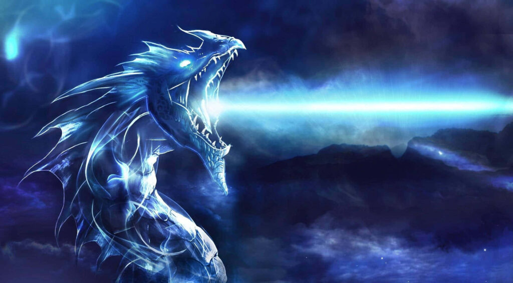 Frozen Majesty: A Mesmerizing Anime Dragon Takes Flight in an Icy Sky Wallpaper