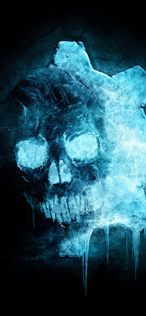 Gears of War 5 Wallpaper: Iconic Crimson Omen Skull in Icy Atmosphere