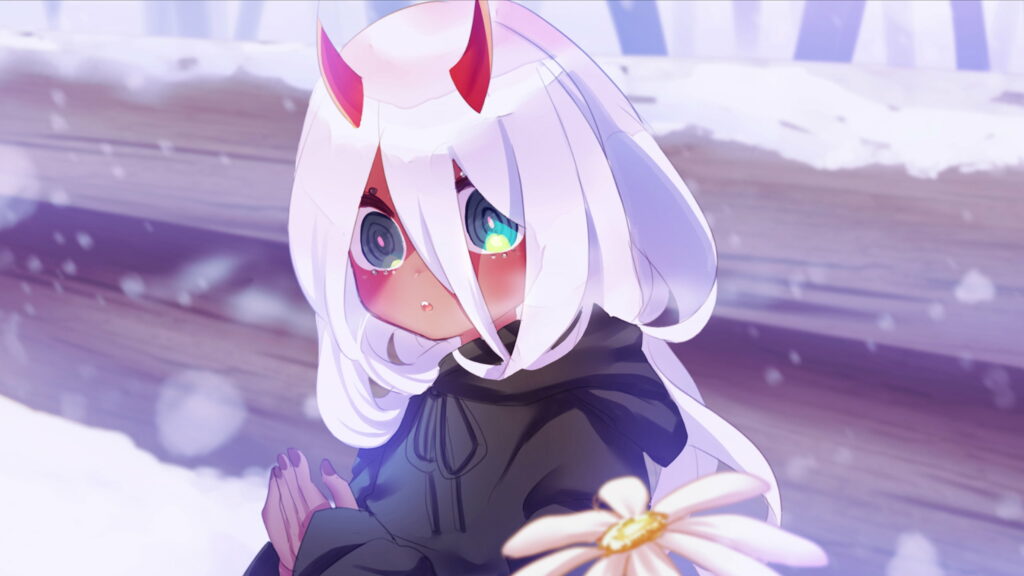 Whispers of Love: Zero Two and Hiro Embracing Winter's Embrace in Darling In The FranXX Wallpaper