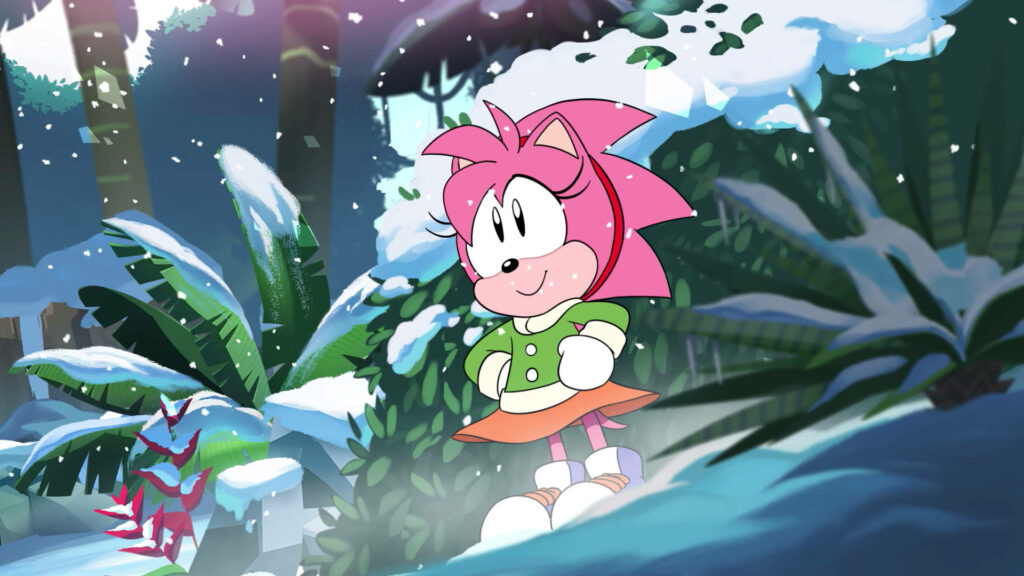 Captivating Amy Rose in the Winter Wonderland: An Enchanting Snapshot from Sonic Adventure Animated Series Wallpaper