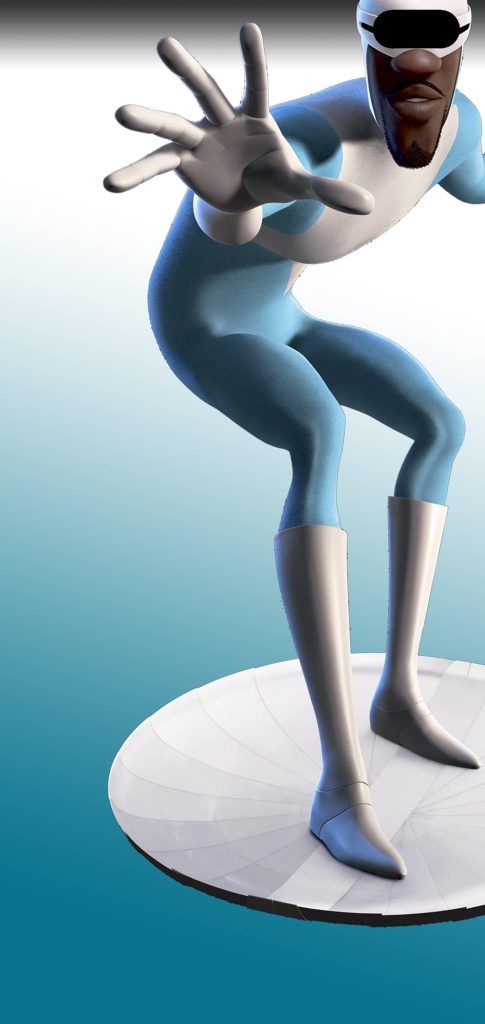 Frozone 3D CGI wallpaper blue white suit icy blue gradient background cool hero pose