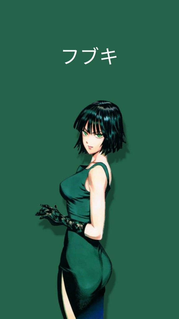Fubuki One Punch Man wallpaper featuring Hellish Blizzard green dress and Japanese text background