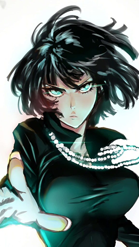 Fubuki One Punch Man wallpaper vibrant anime portrait black hair green eyes psychic energy