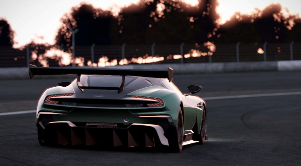 Forza Motorsport 7 Wallpaper: Sunset Silhouette of High-Performance Car on Track