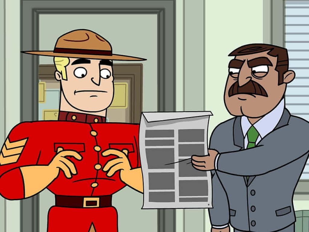 Animated wallpaper of Jimmy Falcone pointing at a document with a Royal Canadian Mounted Police officer