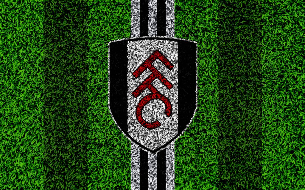 Fulham FC crest turf wallpaper vibrant green pitch black white stripes desktop background
