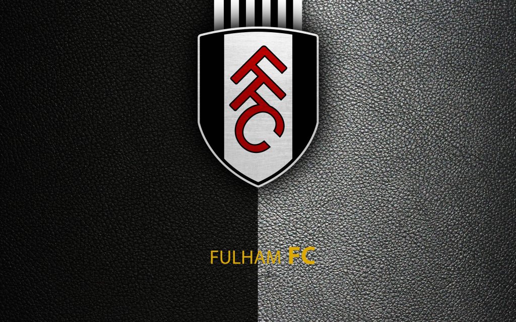 Fulham FC wallpaper with FFC crest on black gray leather background and yellow typography