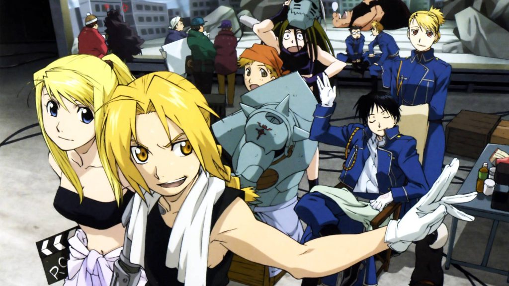 Fullmetal Alchemist Brotherhood anime wallpaper with Edward Elric Winry Alphonse Roy Mustang and Riza Hawkeye