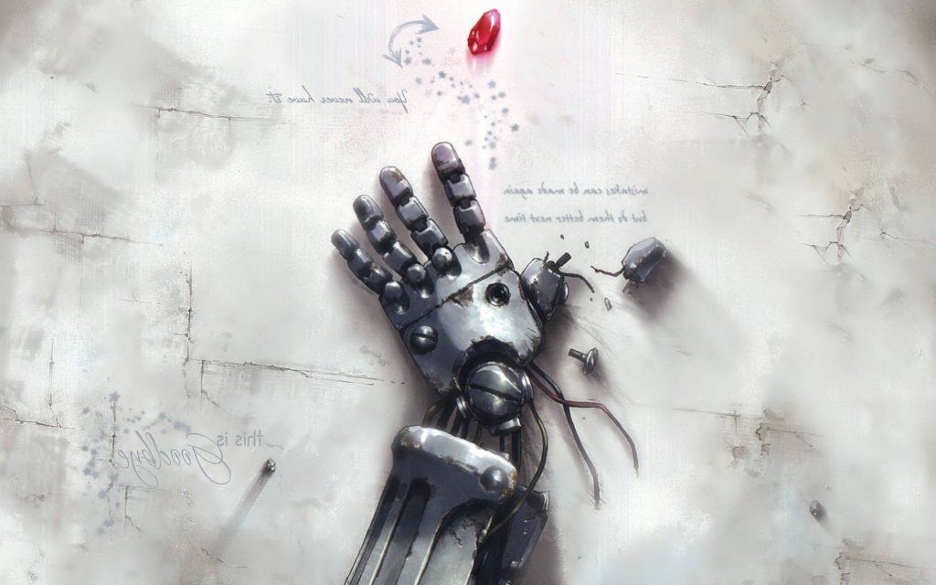 Fullmetal Alchemist Brotherhood wallpaper damaged automail arm glowing Philosopher's Stone background