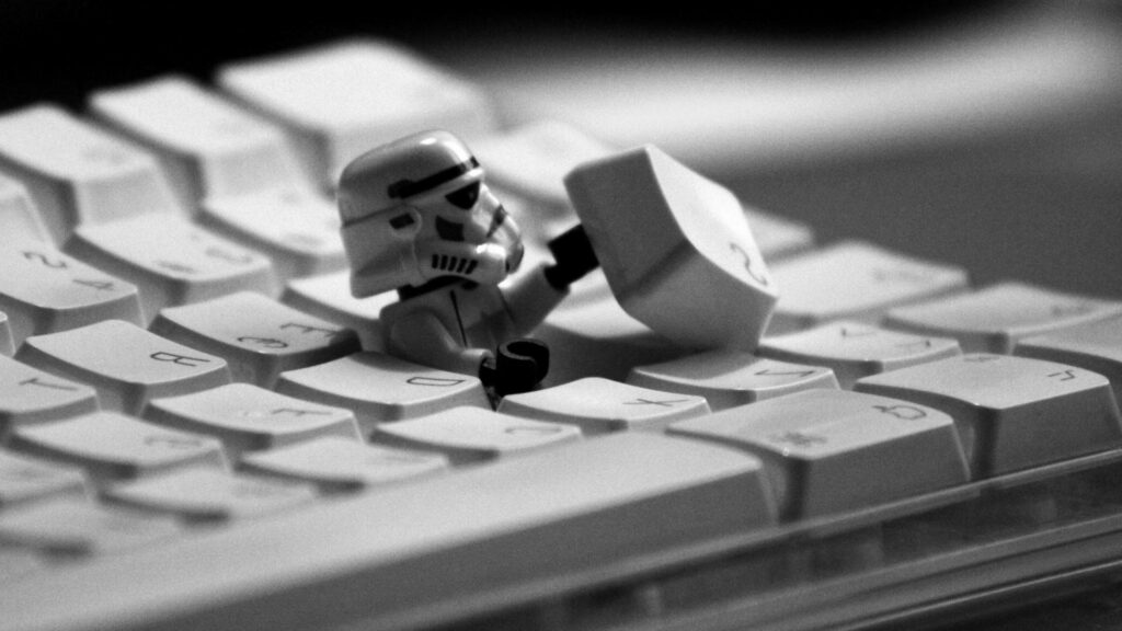 Minimalist Black-and-White Lego Star Wars Stormtrooper Wallpaper