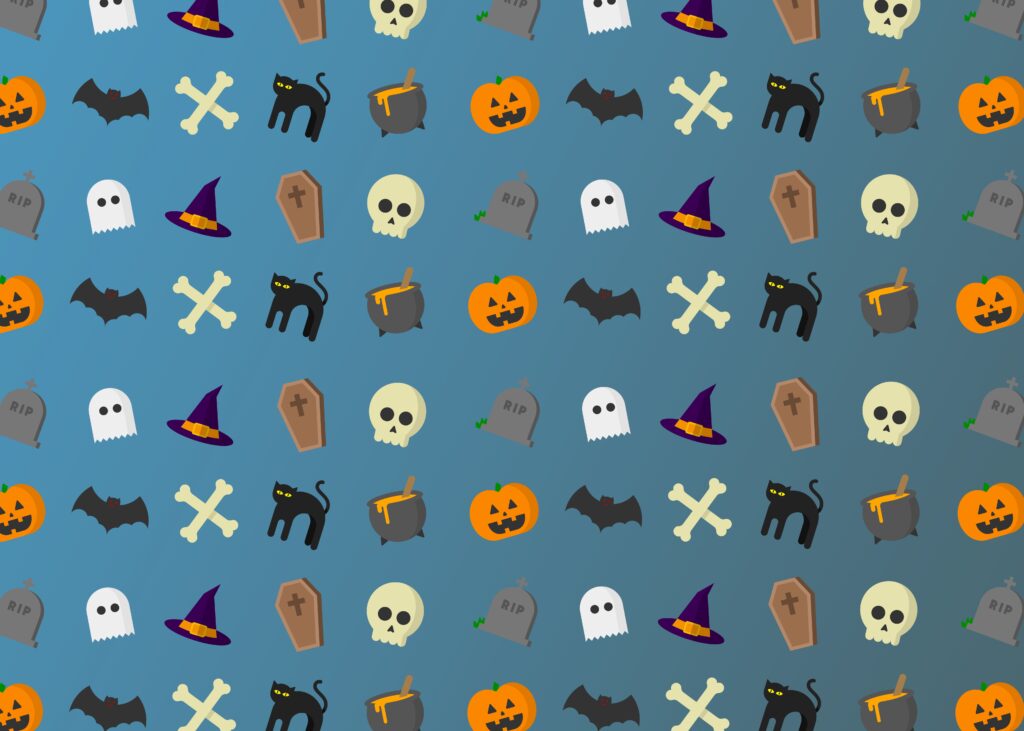 Festive Halloween Wallpaper: Fun Icons on Blue Gradient Background
