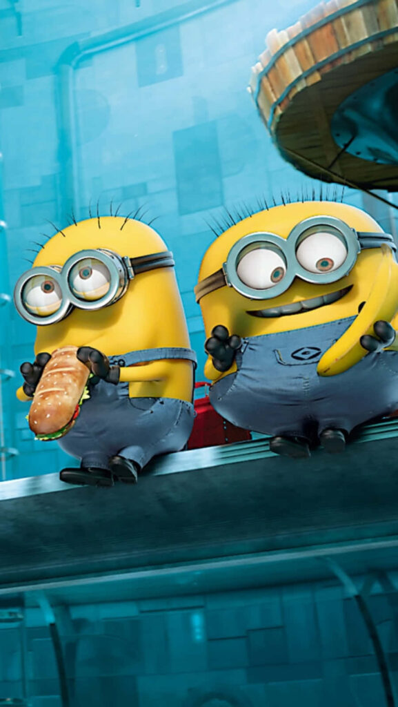 Vibrant iPhone Wallpaper: Carl & Bob Minions Enjoying Snacks