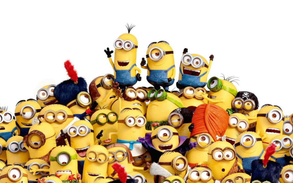 Cheerful Minions Desktop Wallpaper: Vibrant Group Photo Background
