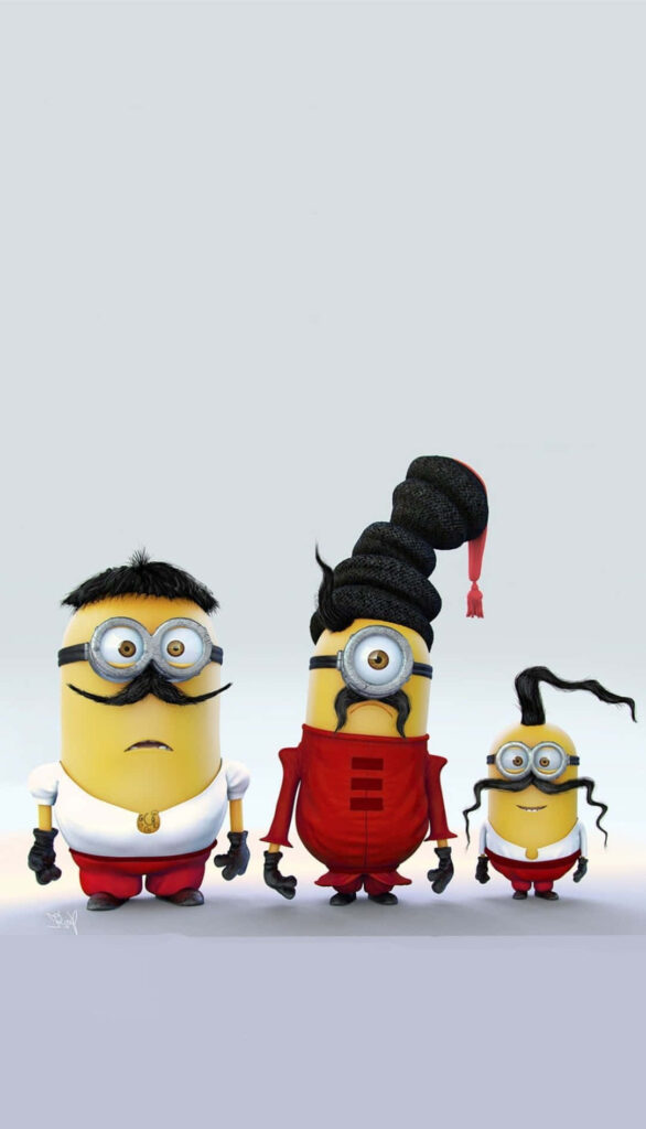 Fun iPhone Wallpaper: Quirky Minions with Mustaches & Family Flair