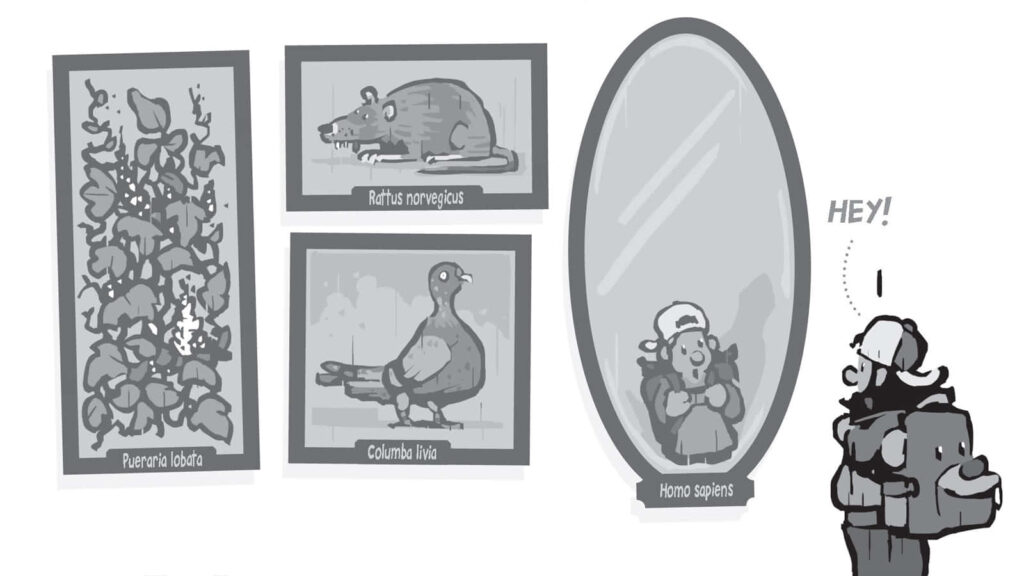 Playful Cartoon Museum Exhibit Wallpaper: Humor & Self-Reflection