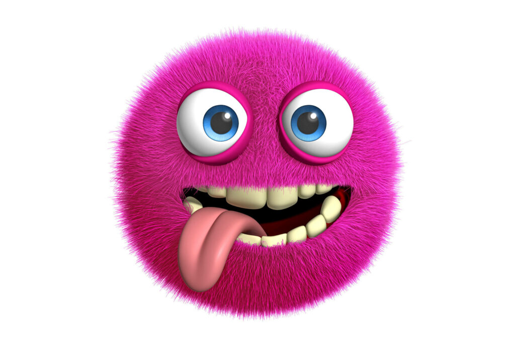 Cheerful Pink Fluffy Emoji Monster Laptop Wallpaper Background
