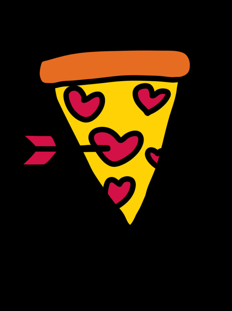 Quirky Pizza Slice Wallpaper: Heart Toppings & Red Arrow Design