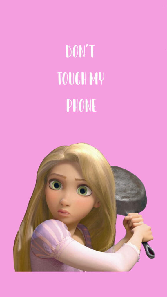Funny Tangled Wallpaper: Rapunzel with Frying Pan & Phone Warning