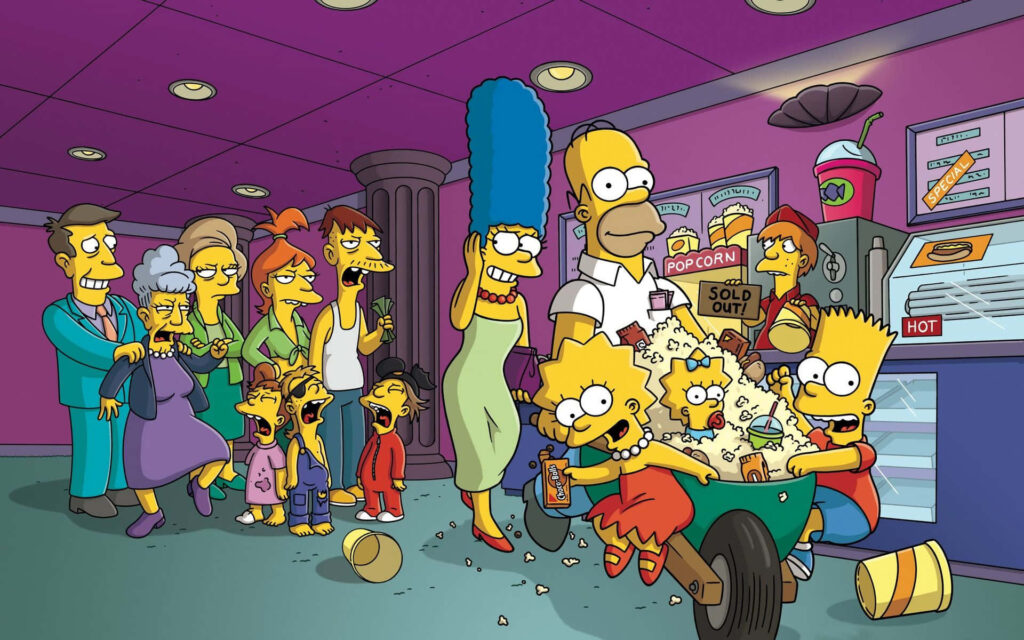 The Simpsons Fun Cinema Wallpaper: Lively Family & Friends Moment