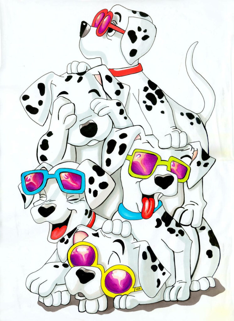 Pup-tastic Pile: 101 Dalmatians Rocking Cool Glasses in a Playful Pose! Wallpaper