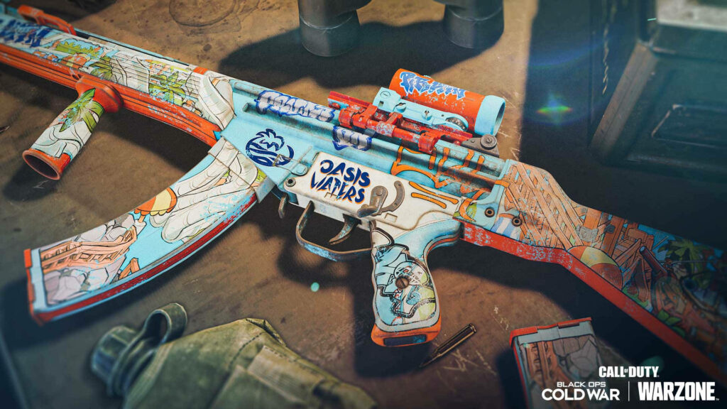 Vibrantly Adorned Oasis Rifle: The Artistic Marvel of Call of Duty's Season 4 Battle Pass Wallpaper