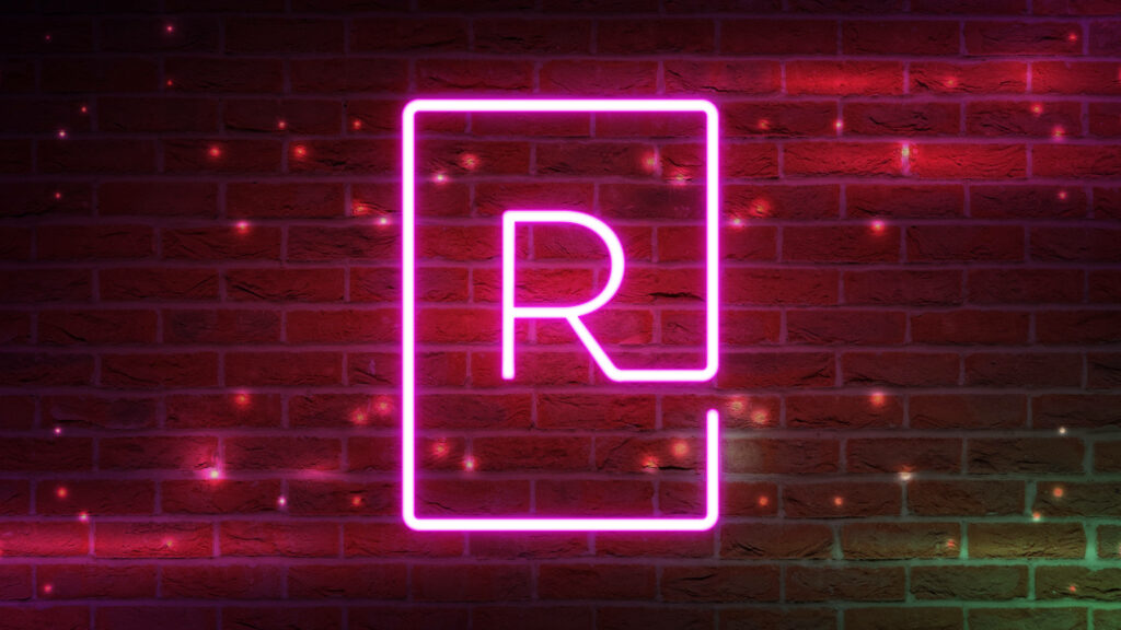 Disco Fever: Neon Pink R Alphabet Wallpaper Illuminates Brick Wall Background
