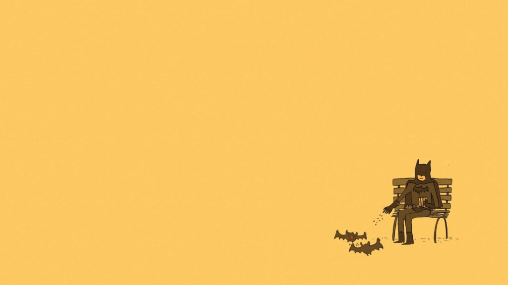 Humorous Batman Wallpaper: Cartoon Bat Pet on Yellow Bench