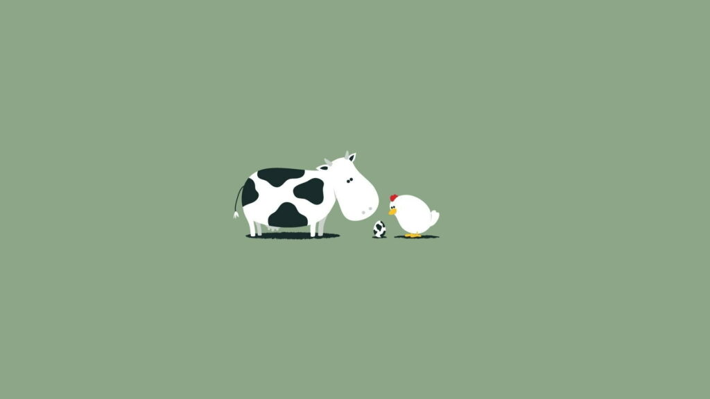 Clucking Funny: A Cow and Chicken Egg-Spertly Illustrated on a 1920x1080 Background Wallpaper