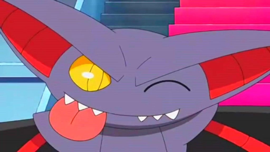 Funny purple Gliscor anime wallpaper winking with tongue out vibrant Pokémon desktop background