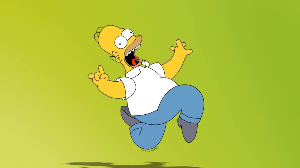 Funny Homer Simpson wallpaper vibrant cartoon character leaping on lime green background