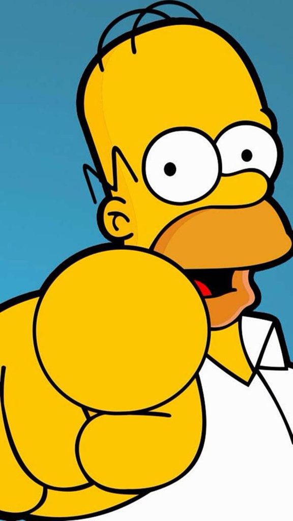 Homer Simpson vibrant wallpaper pointing at you yellow character blue background funny cartoon