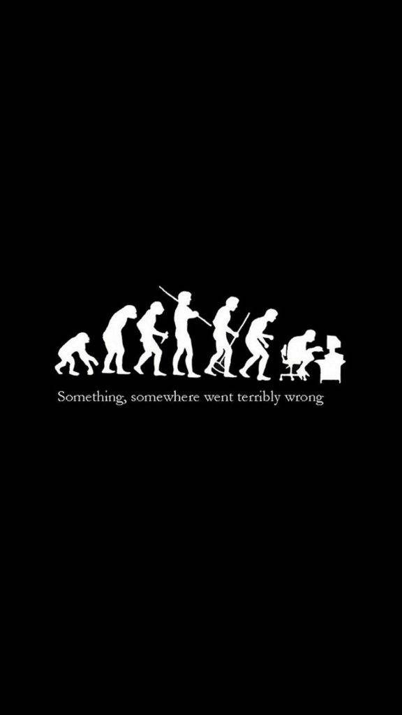 Minimalist phone wallpaper evolution diagram tech obsession humor black background design