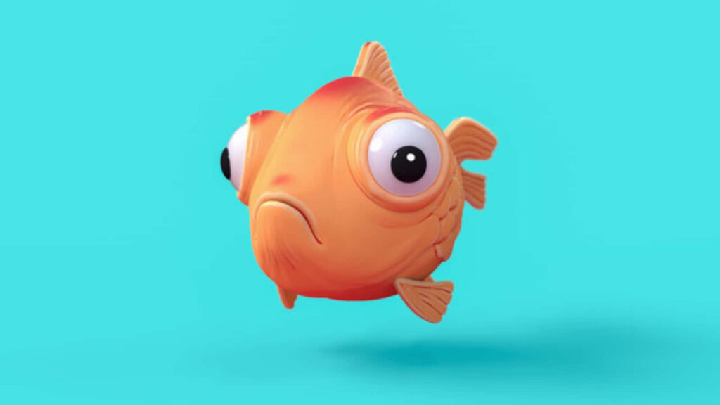 Whimsical Orange Cartoon Fish Wallpaper on Turquoise Background