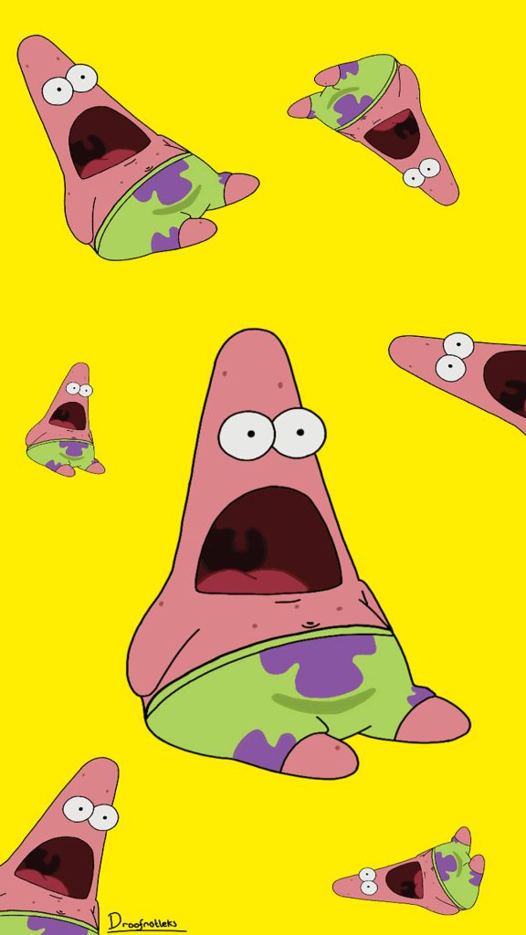 Funny Patrick Star wallpaper with shocked expression on bright yellow background pattern