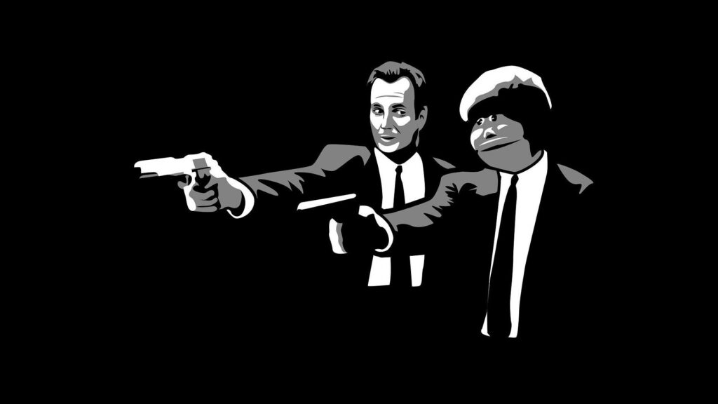 Pulp Fiction Meme Wallpaper: Humorous Black & White Cartoon Scene