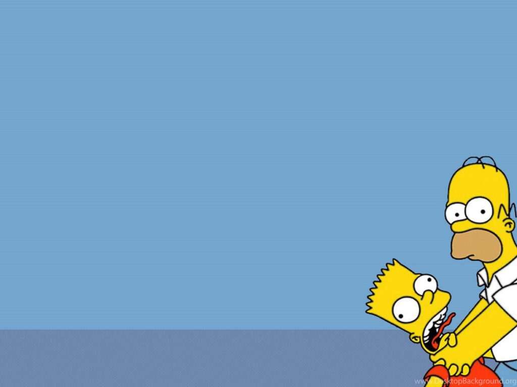 Hilarious Simpsons Wallpaper: Homer Strangling Bart on Blue Background