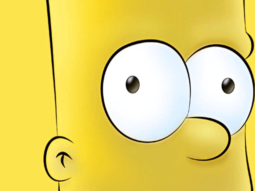 Close up of Bart Simpson with wide eyes playful mischievous expression Simpsons wallpaper background