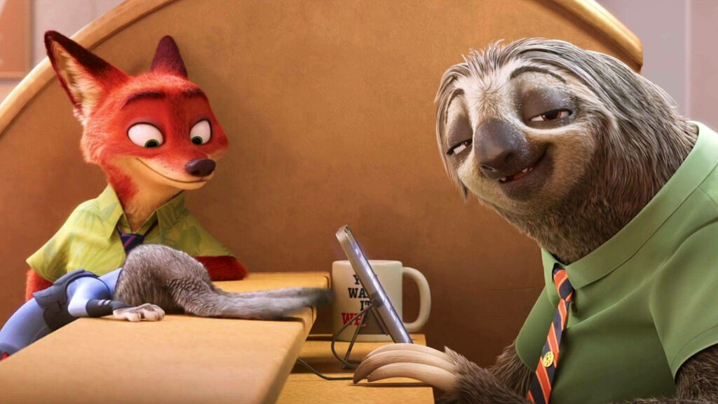 Humorous Zootopia Wallpaper: Flash & Nick Wilde DMV Scene