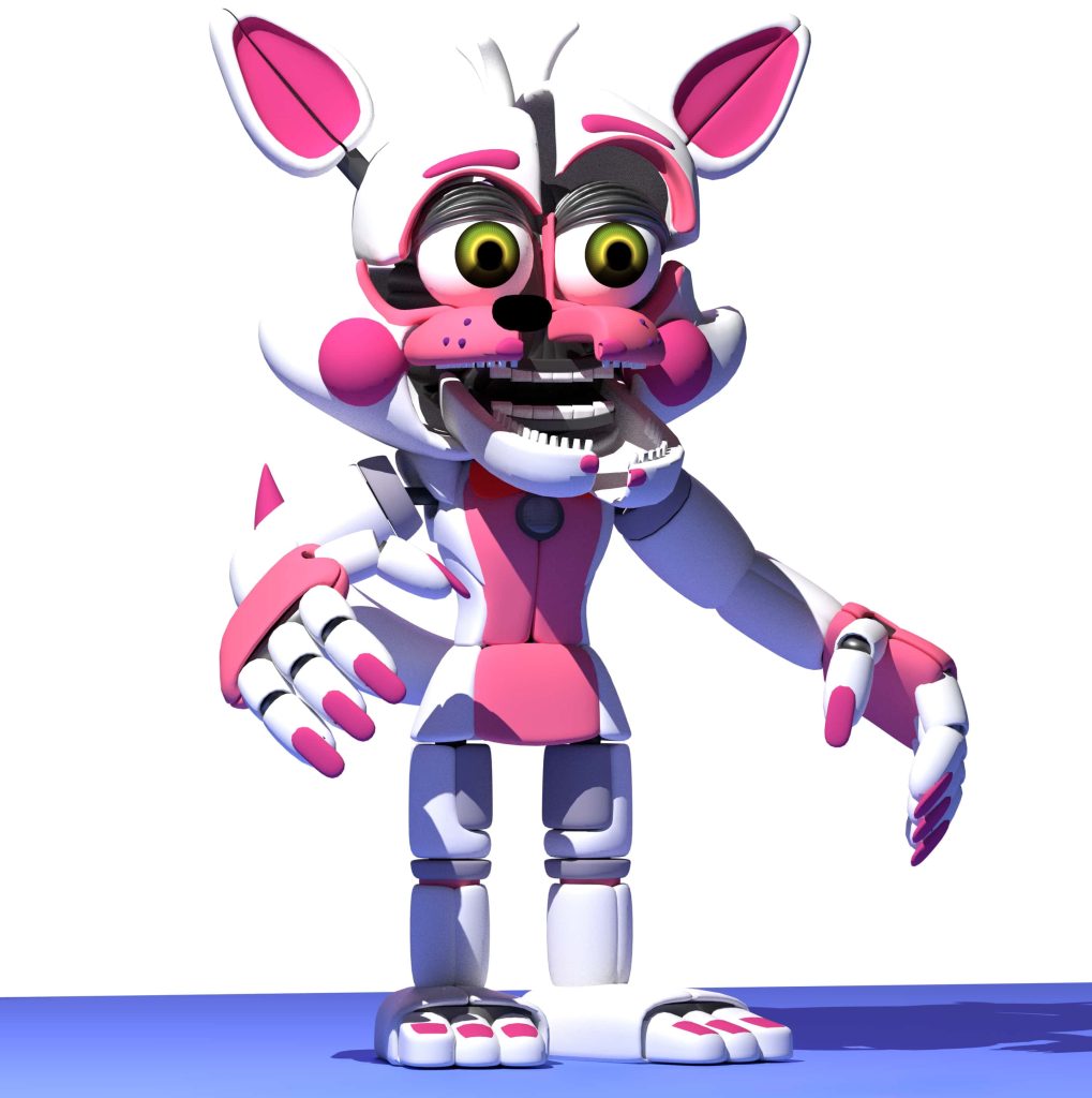 High quality 3D CGI wallpaper of Funtime Foxy animatronic with green eyes from Five Nights at Freddy’s