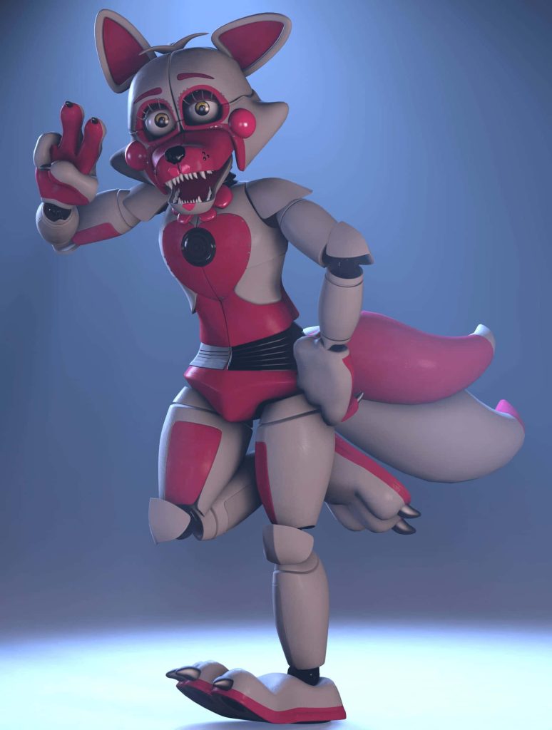 3D render of Funtime Foxy animatronic from Five Nights at Freddy's Sister Location in blue lighting Wallpaper