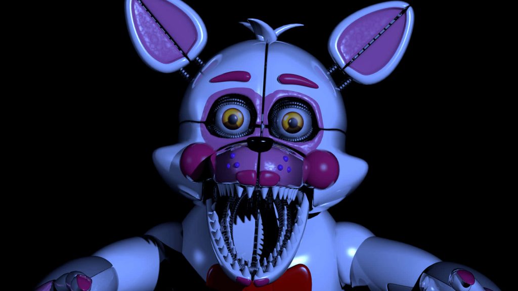 Close-up 3D Funtime Foxy Five Nights at Freddy's Sister Location white pink animatronic image Wallpaper
